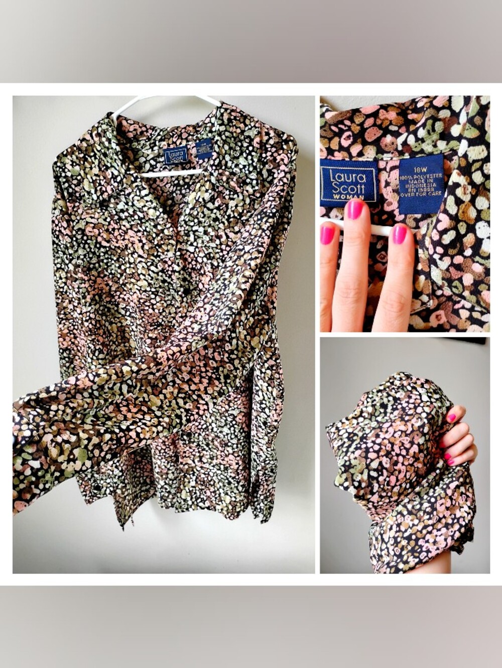 NWT Laura Scott Patel Watercolor Polkadot Business Blouse 18w
